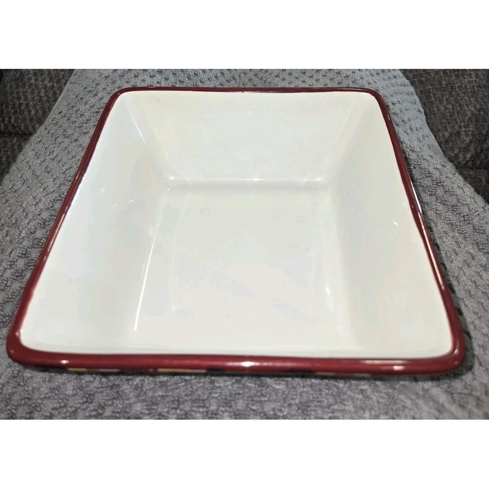 Pampered‎ Chef Simple Additions Square Striped Multicolor Ceramic Serving Bowl